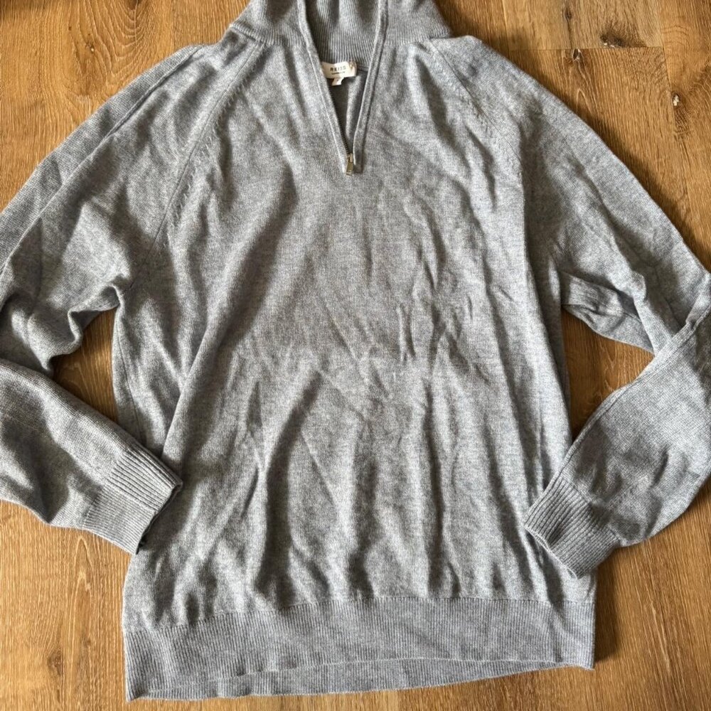 Reiss Gray Cashmere Blend Quarter Zip‎ Sweater Size L